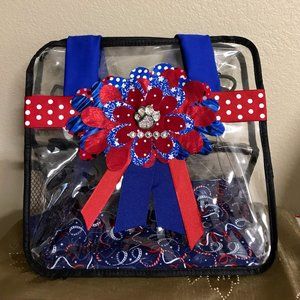 Hand-Decorated Clear Stadium  Approved Tote in Red & Royal Bue with Crystal Paw